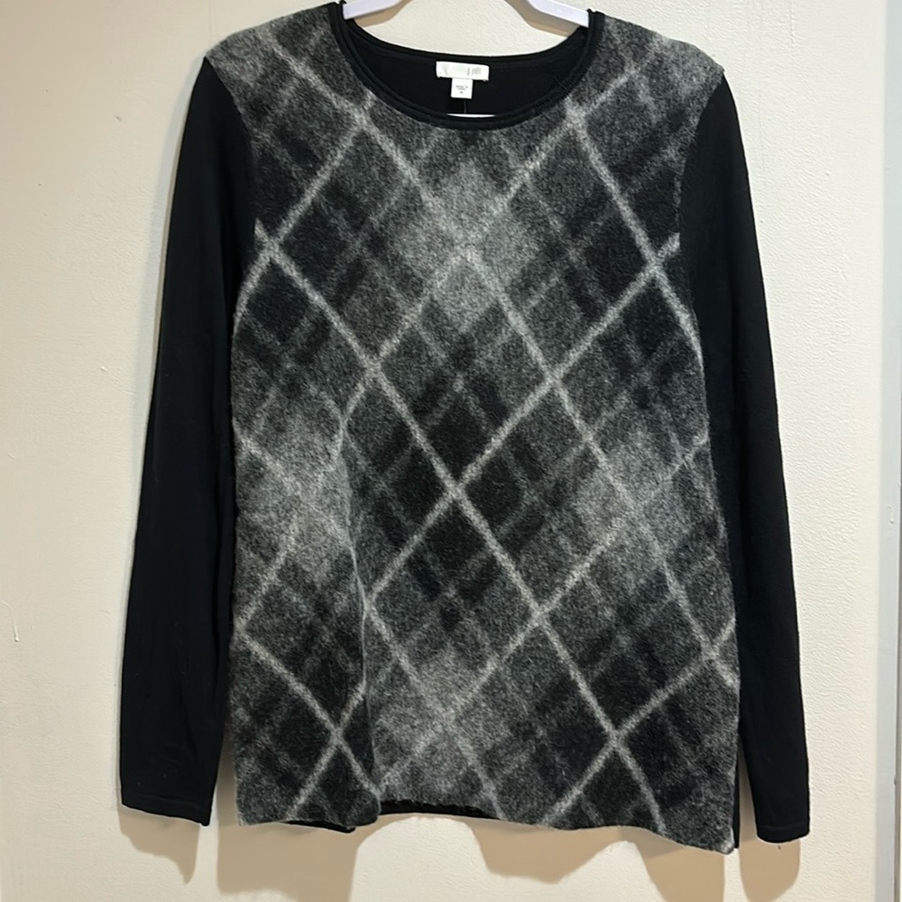 J. Jill Black and Gray Argyle Sweater